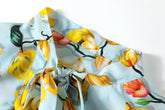 Lace Up Bow Collar Ruffles Printed Cape Sleeves Elegant Holiday Dress